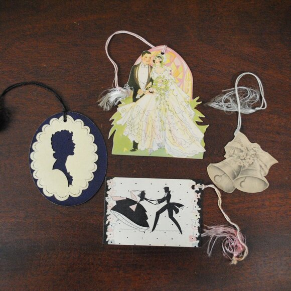 Antique Set of 4 1920s-1930s Art Deco Wedding Bridge Place Cards